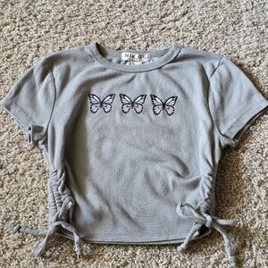 NIKXIE Women's Sage Green Top with Butterfly Design and Side Ties